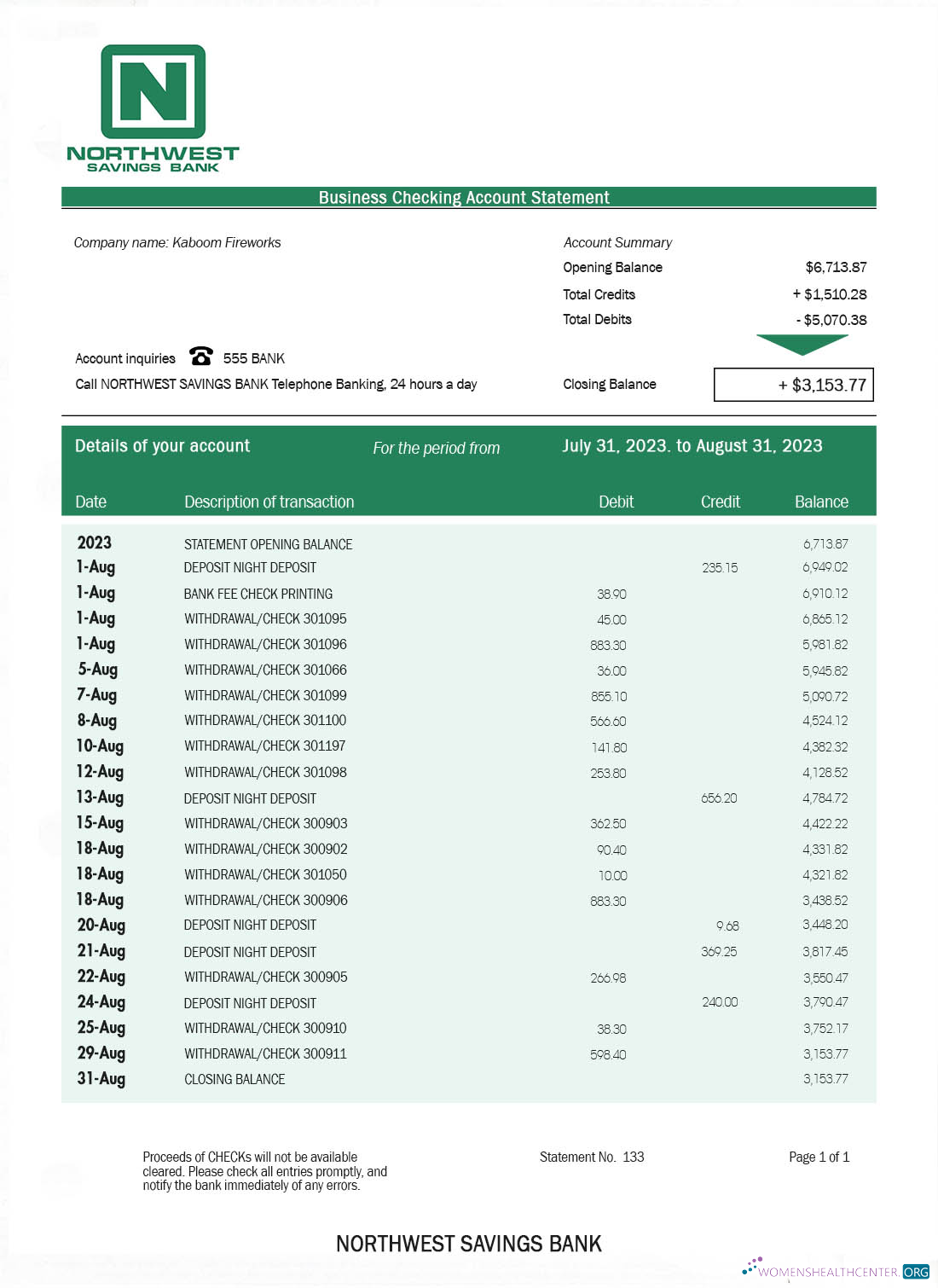 Download NORTHWEST Savings Bank bank statement Photoshop template